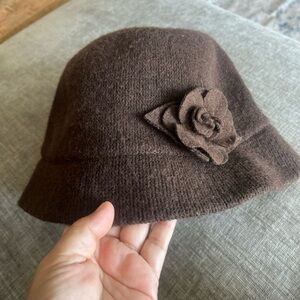 August Hats Dark Brown Wool Hat with Rose Accent